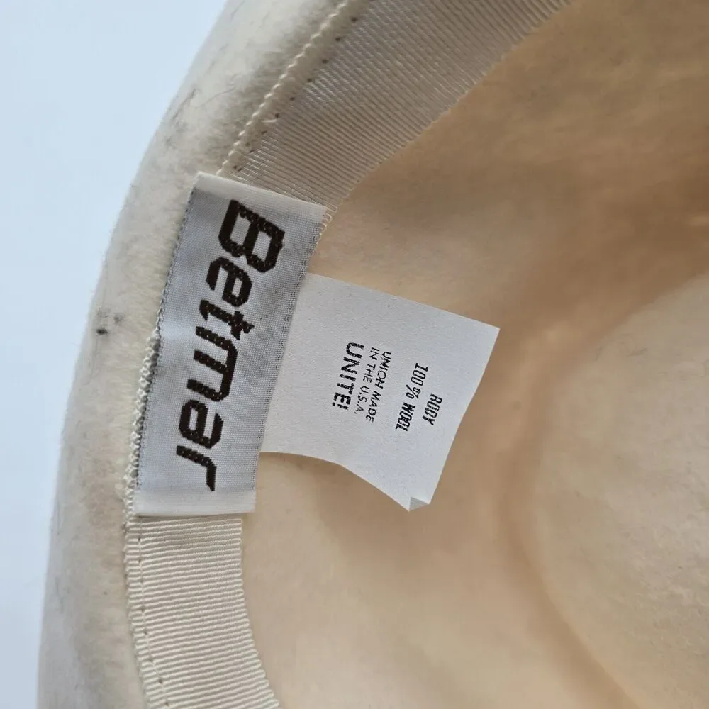 Vintage Wool Hat Mens M Cream Southwestern Cowboy Fedora Felted Conch Union